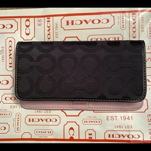 Black canvas and leather coach checkbook holder